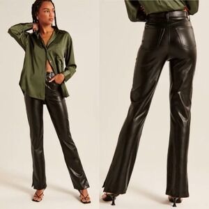 Abercrombie & Fitch Sz 14 Long 90s Straight Ultra‎ High Rise Vegan Leather Pants